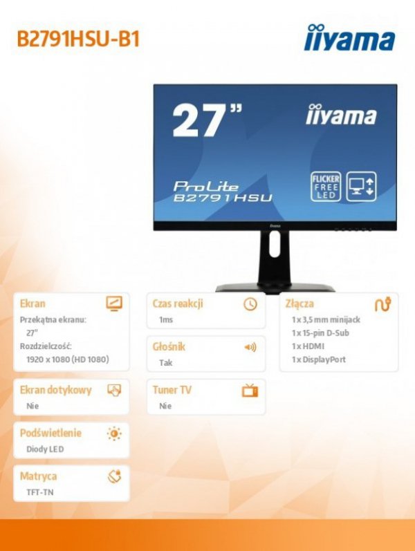 Monitor 27 B2791HSU-B1 TN,FHD,75Hz,HDMI,DP,USB