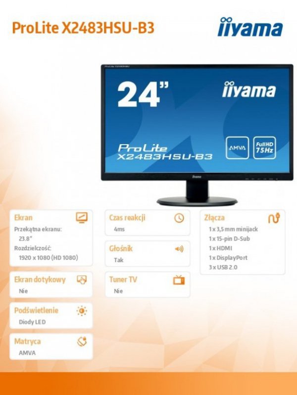 Monitor 23.8 ProLite X2483HSU-B3 AMVA,HDMI,USB,DP,2x2W