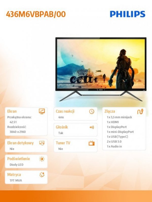 Monitor 43 cale 436M6VBPAB MVA 4K HDMI DP USB-C