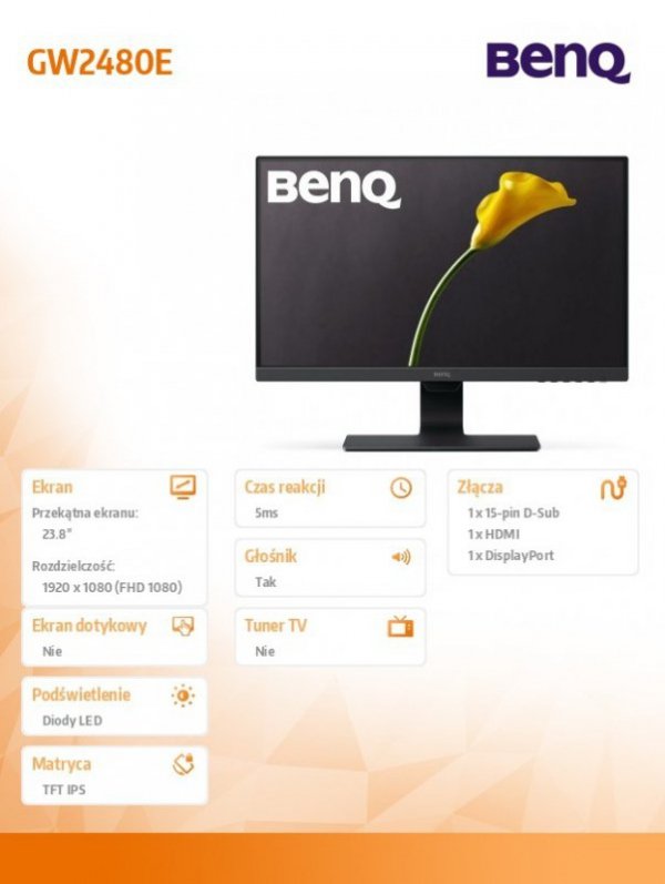 Monitor 24 GW2480E LED 8ms/20mln/MVA/HDMI/CZARNY