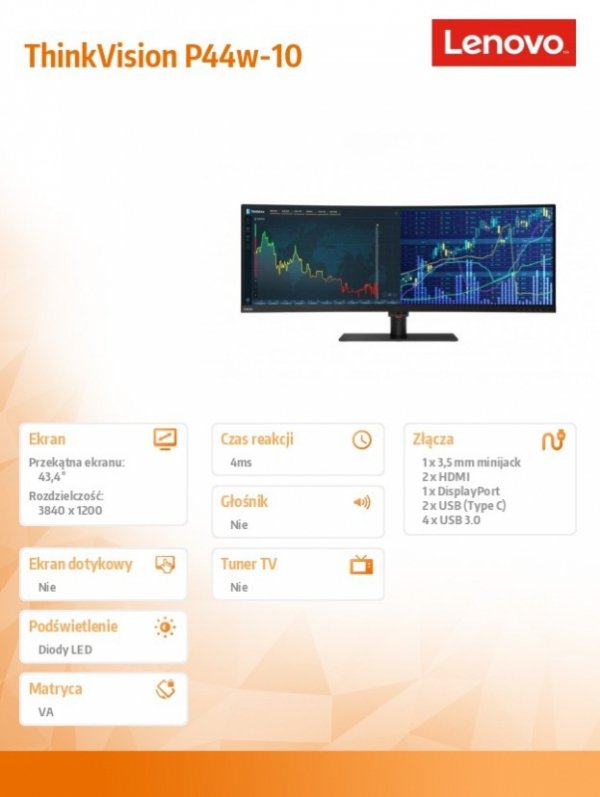 Monitor 43.4 ThinkVision P44w-10 WLED LCD 61D9RAT1EU