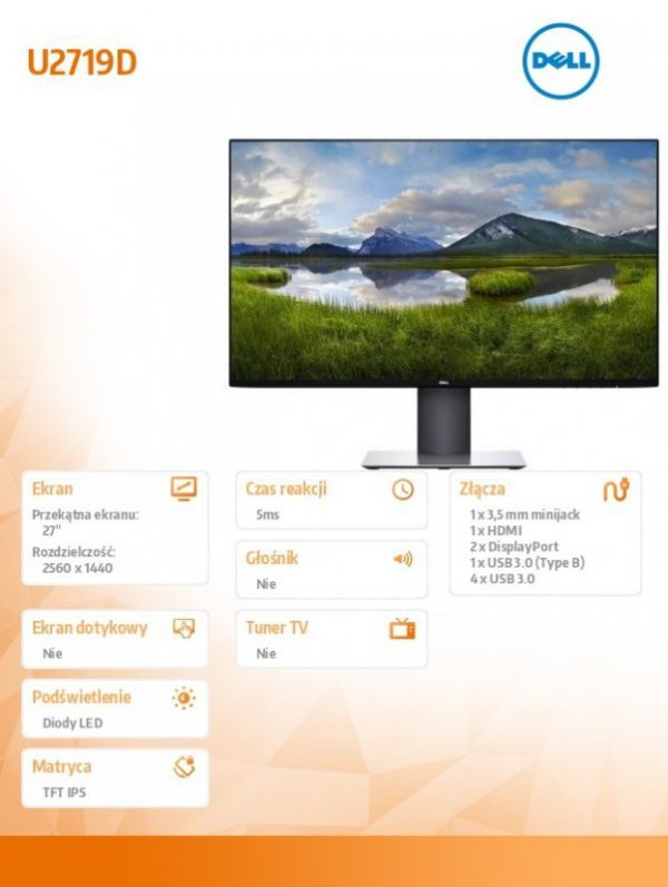Monitor U2719D 27cali IPS LED QHD (2560x1440) /16:9/HDMI/2xDP/5xUSB 3.0/5Y PPG