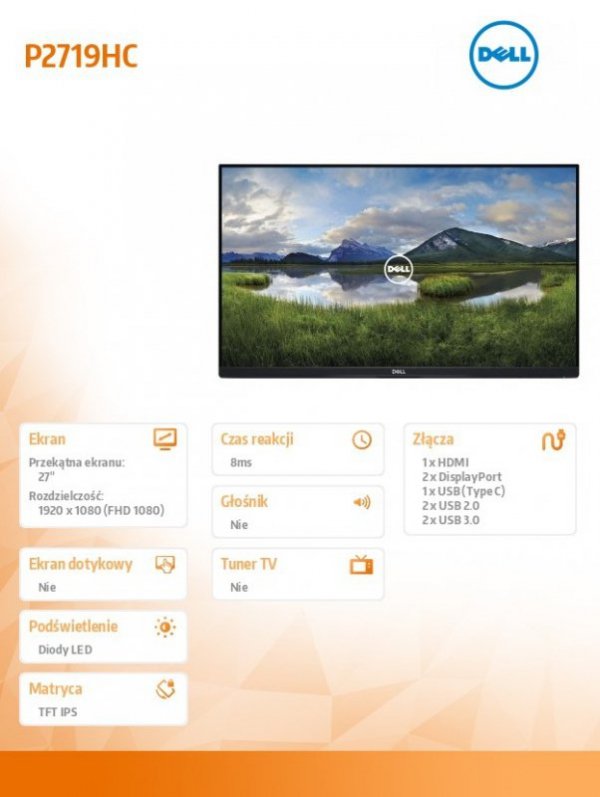 Monitor P2719HC_WOST 27 cali  IPS LED Full HD (1920x1080) /16:9/HDMI/DP/USB-C/4xUSB /No Stand/3Y PPG