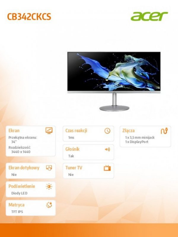 Monitor 34 cale CB342CKCsmiiph uzx UWQHD/75Hz/1ms