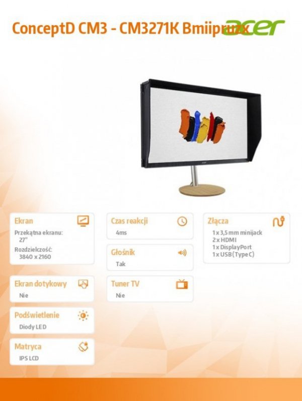 Monitor ACER 27&#039; ConceptD CM327 1K IPS UHD 4ms USB3.0