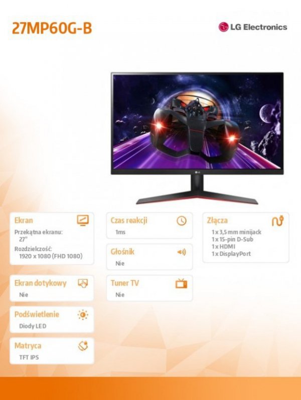 Monitor 27MP60G-B 27 cali IPS FHD 1ms MBR FreeSync