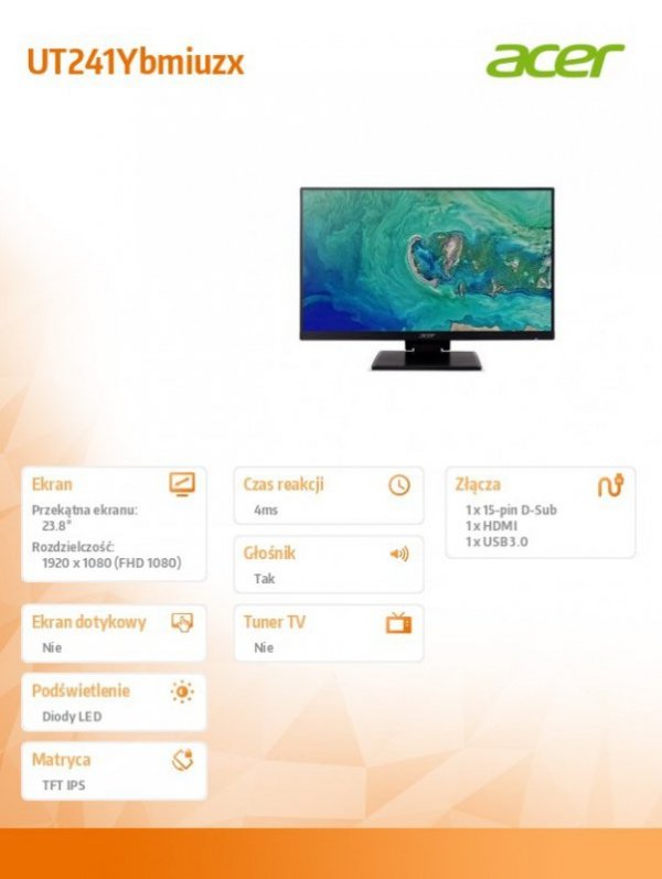 Monitor 24 cale UT241Ybmiuzx TOUCH, IPS, 4ms, 250nits