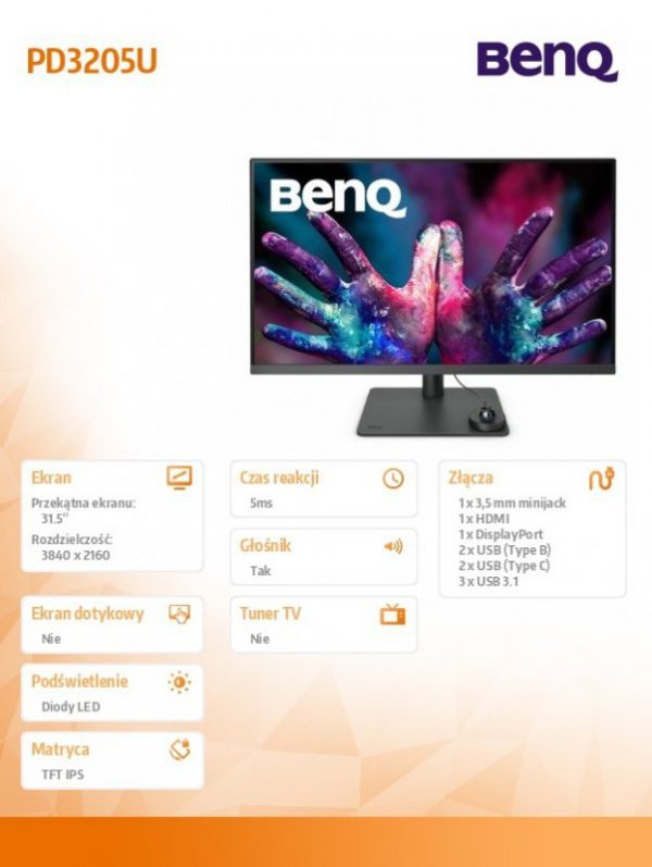 Monitor 32 cale PD3205U  LED 5ms/4K/20:1/HDMI/ czarny