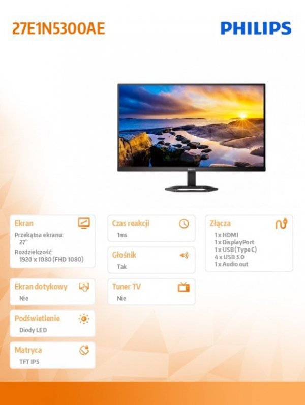 Monitor 27E1N5300AE IPS 27 cali HDMI DP USB-C Pivot