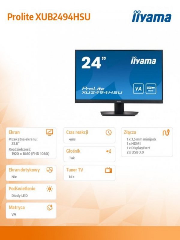 Monitor 23.8 cale XU2494HSU-B2 VA,FHD,HDMI,DP,2xUSB3.0,SLIM,2x2W
