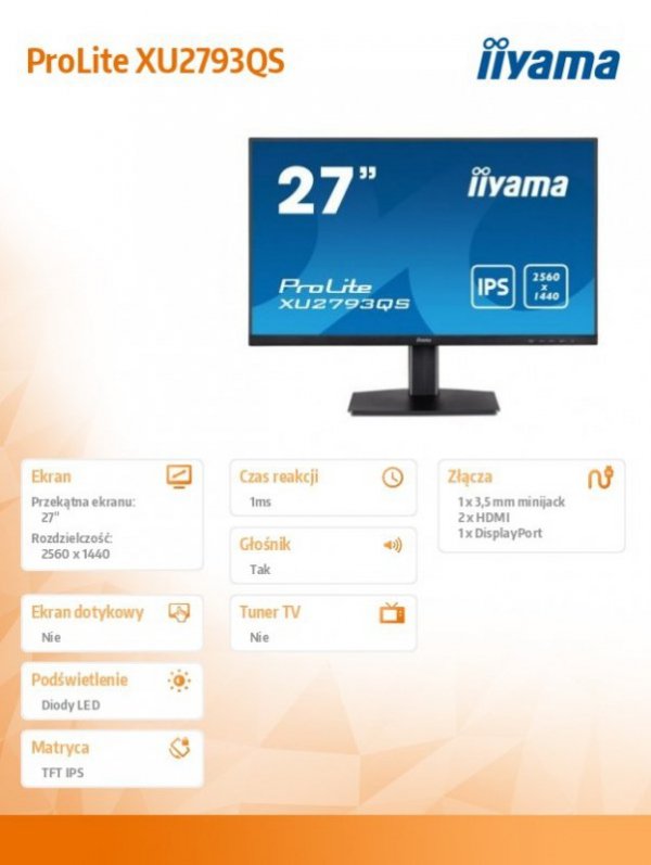 Monitor 27 cali XU2793QS-B1 IPS,WQHD,2xHDMI,DP,2x2W,300cd/m2
