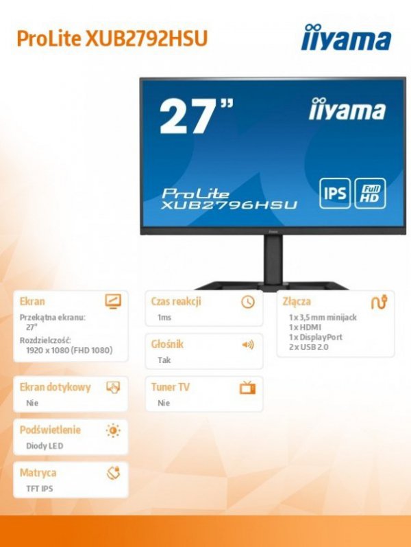 Monitor 27 cali XUB2796HSU-B5 IPS,1ms,HDMI,DP,FreeSync,HAS(150mm)