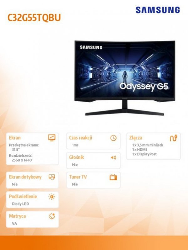 Monitor 31,5 cala LC32G55TQBUXEN VA 2560x1440 WQHD 16:9 1xHDMI/1xDP 1 ms (MPRT) zakrzywiony 144Hz Gaming 2 lata d2d