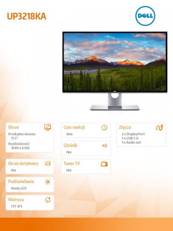 Monitor UP3218KA 31.5 cala LED 8K/7680x4320/16:9/DP/USB