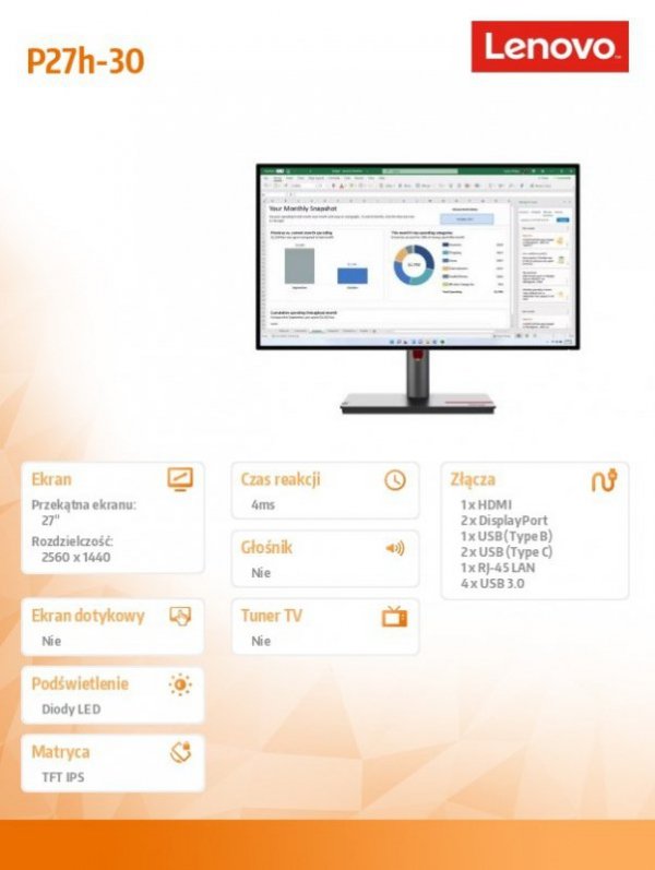 Monitor ThinkVision P27h-30 27 cali  63A1GAT1EU