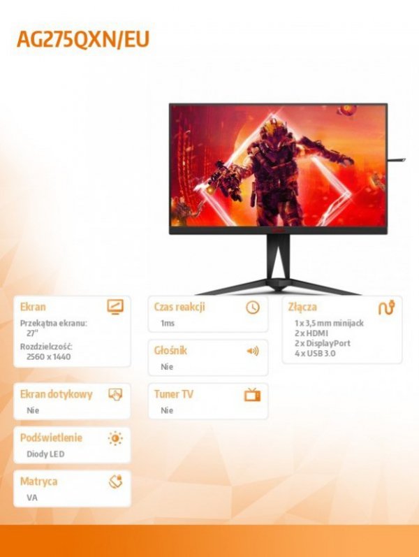 Monitor AG275QXN 27 cali VA 165Hz HDMIx2 DPx2 Pivot