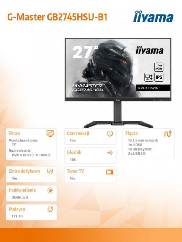 Monitor 27 cali G-Master GB2745HSU-B1 IPS,FHD,100Hz,1ms,2xUSB,HDMI,DP,2x2W,   FreeSync,HAS(150mm)