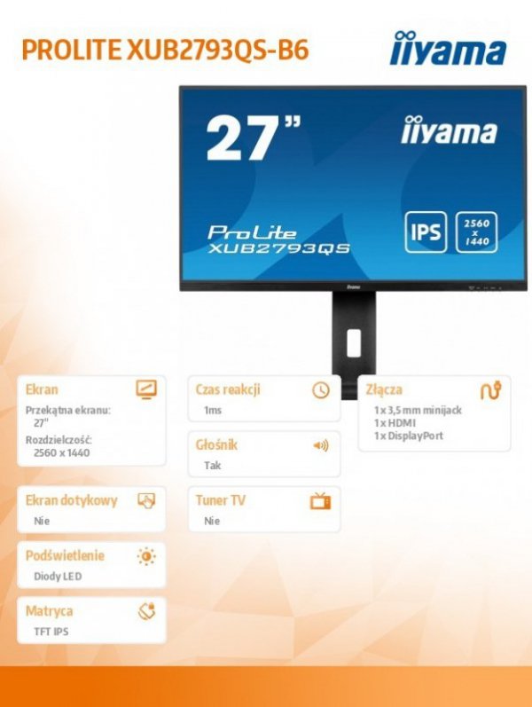 Monitor 27 cali XUB2793QS-B6 IPS,QHD,HAS(150mm),100Hz