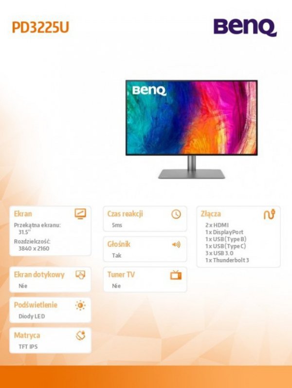 Monitor 31.5 cala PD3225U  LED 5ms/2K/2000:1/HDMI/Czarny