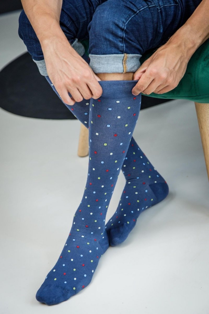RELAXSAN - Podkolanówki uciskowe niebieskie w kolorowe kropki Fancy Socks (15 - 21 mmHg)
