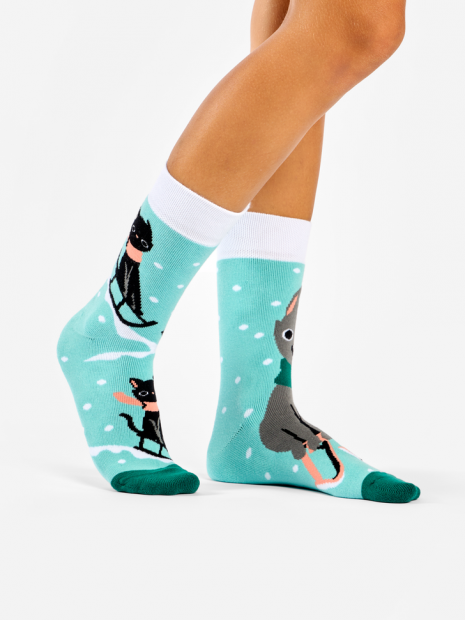 Cat and Sledge - Winter Socks - Good Mood