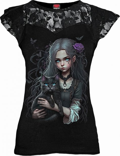 Goth Fimiliar - Lace Sleeve Top - Damska