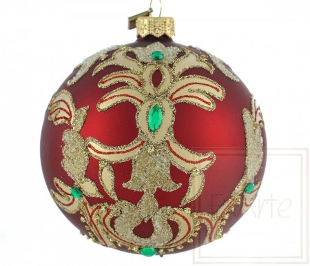 Christmas glass ball 10 cm - Emeralds on red