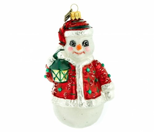 Glaskugel Schneemann mit Laterne 11,5cm