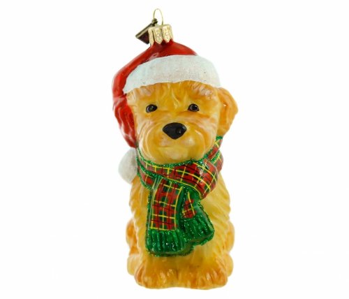 Glaskugel Hund mit Weihnachtsmannmütze 10,5cm