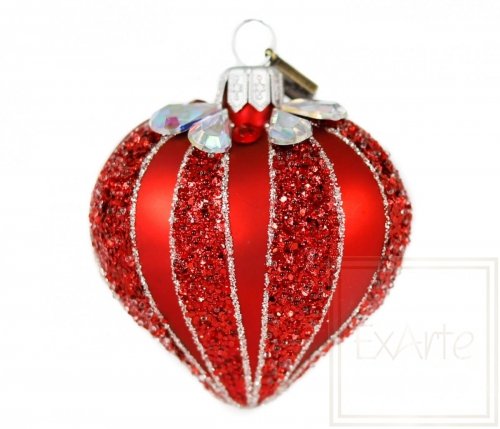 Weihnachtskugel aus Glas Herz 5cm - Glitter rot