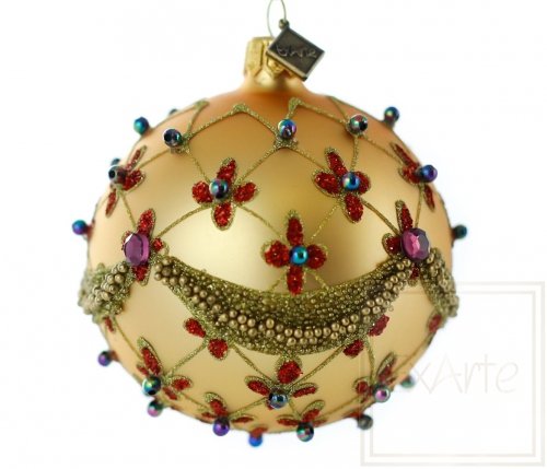 Christmas glass ball 8 cm - Golden flowerbed
