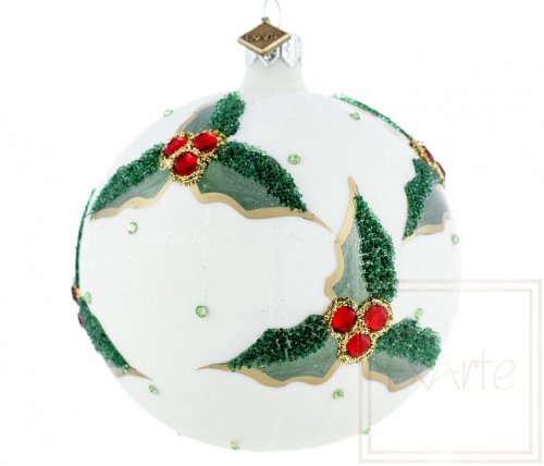 Christmas glass ball 10 cm - Holly in the snow