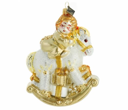Christmas bauble Child on a horse 13cm - Golden ride