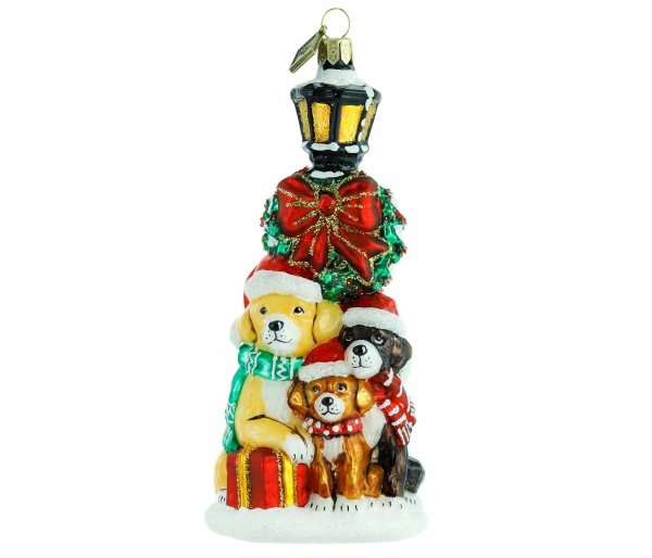 Glass bauble Dogs with a gift 16cm