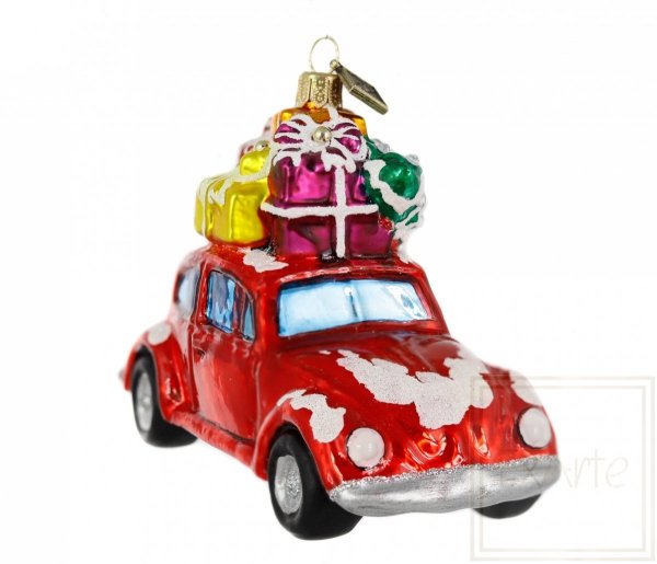 Szklana bombka Auto z prezentami - 13cm