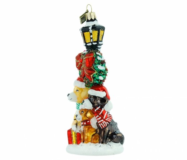 Szklana bombka Pieski z prezentem 16cm