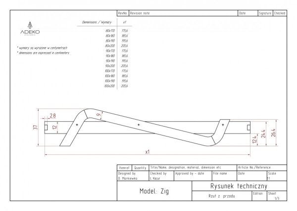 Zig 90x170cm Łóżko młodzieżowe ADEKO