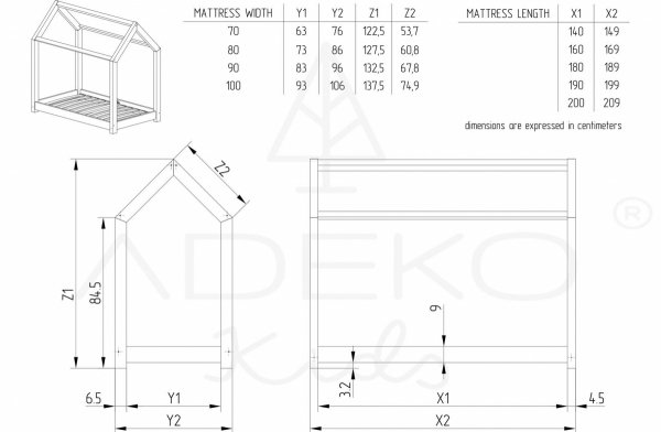 Mila MM 80x190cm Łóżko dziecięce domek ADEKO