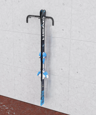 Wieszak na narty NU2C stalowy, czarny, ramiona 15 cm, uchwyt na dwie pary nart