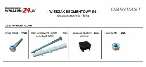 Wieszak regulowany S4 - zestaw montażowy