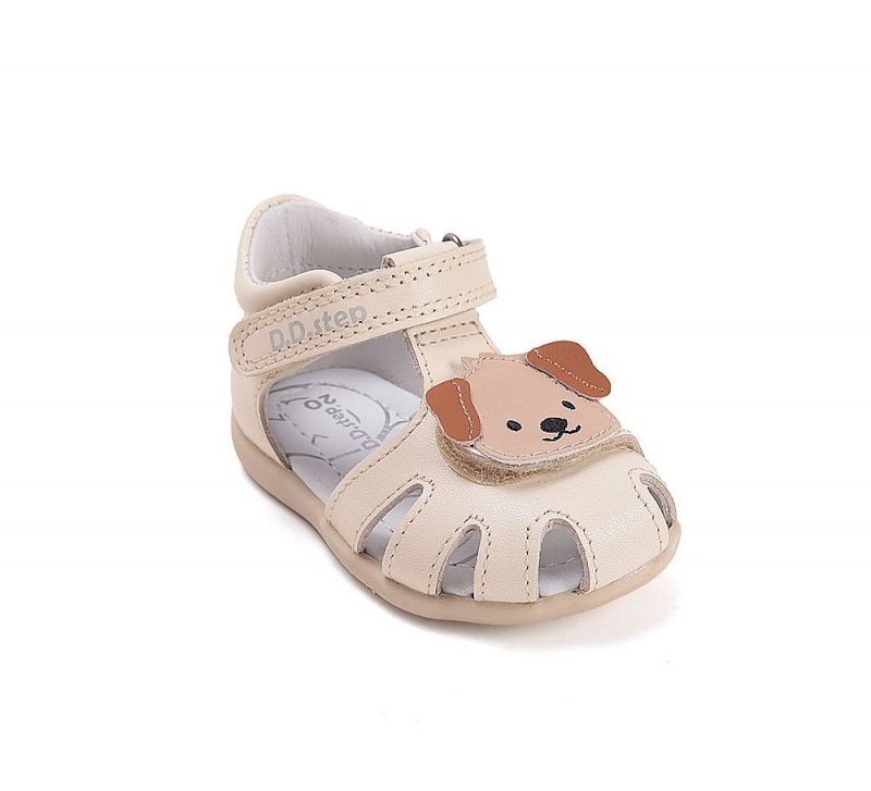 Sandałki skórzane D.D.STEP G075-61516B CREAM na rzepy