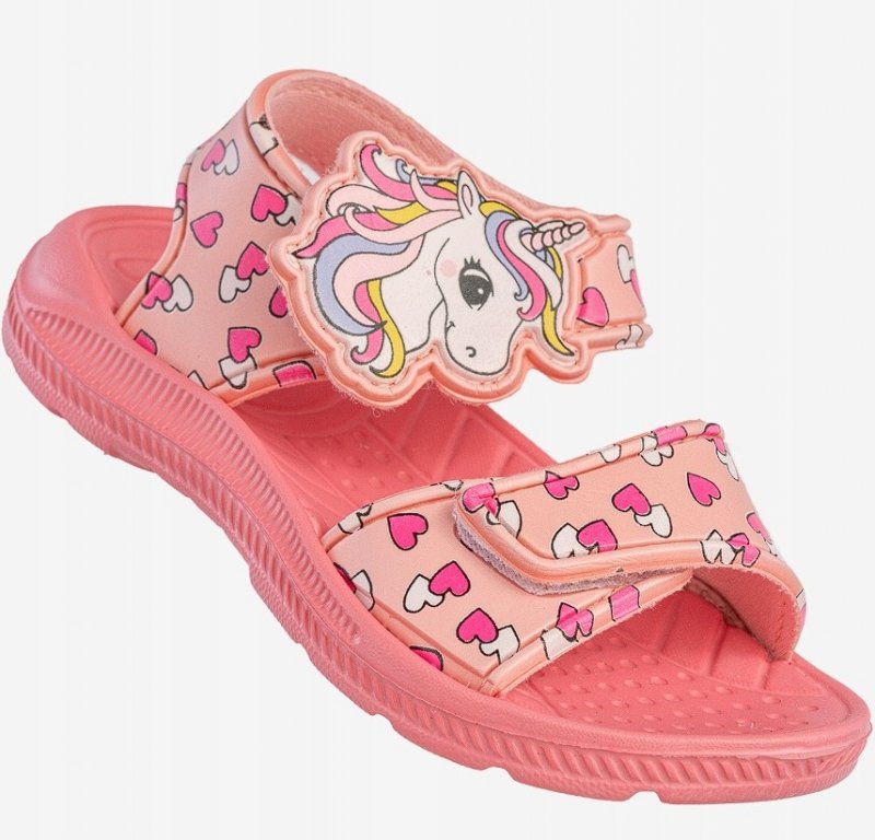 AXIM 4S25423R PINK sandałki różowe dla dziewczynki na rzep JEDNOROŻEC