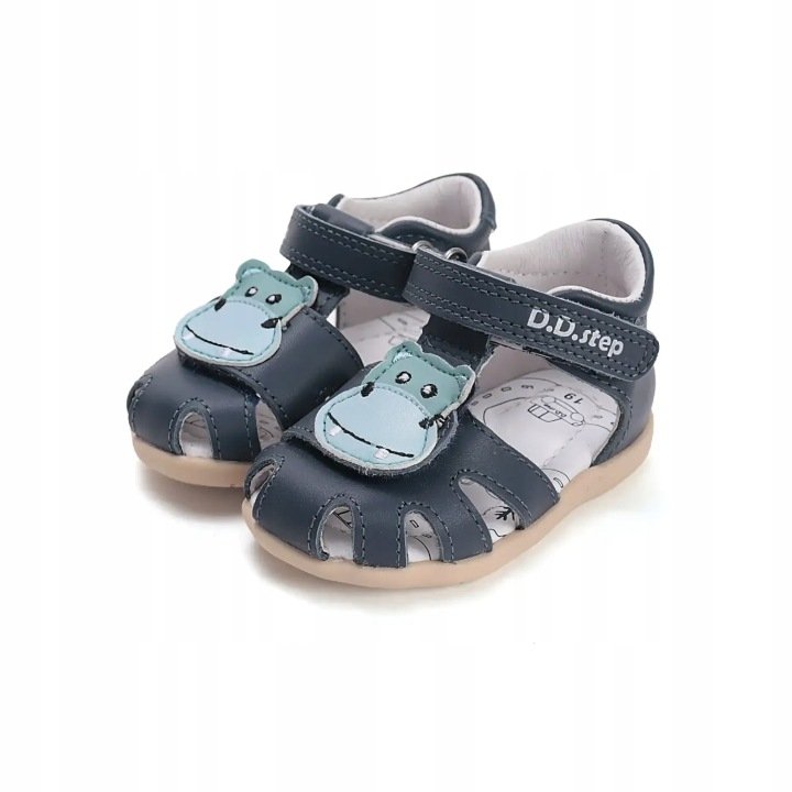 Sandałki skórzane D.D.STEP G075-61516A ROYAL BLUE na rzepy