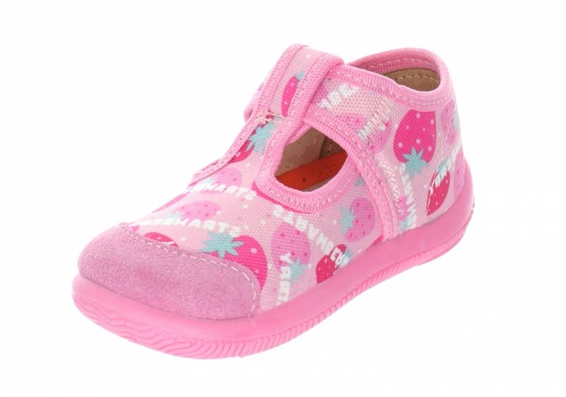 MILAMI 226 BR-22 PINK - kapcie dziewczęce różowe w truskawki na rzep