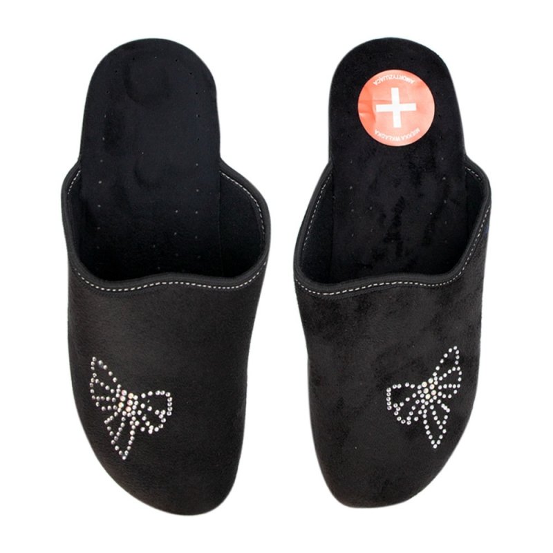 RAWEKS kapcie damskie 3 czarne welurowe 