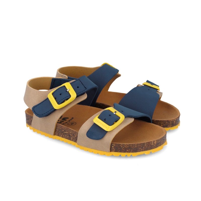 Sandałki GARVALIN 252474-B827 BEIGE Y AZUL MARINO beżowe na rzep