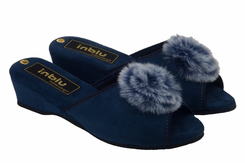 Inblu RR-1H klapki damskie domowe granatowe-pompon