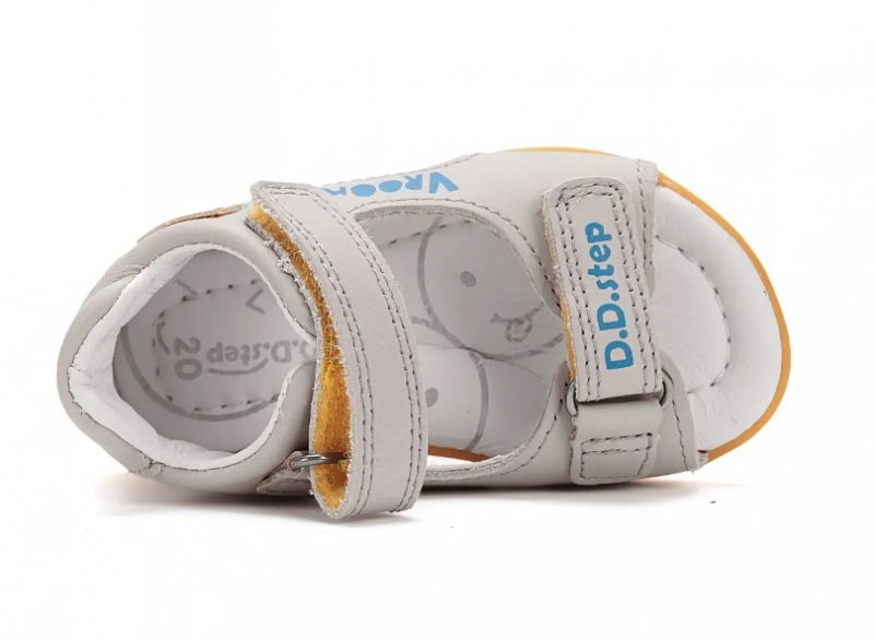 Sandałki skórzane D.D.STEP G075-51868A LIGHT GREY na rzepy