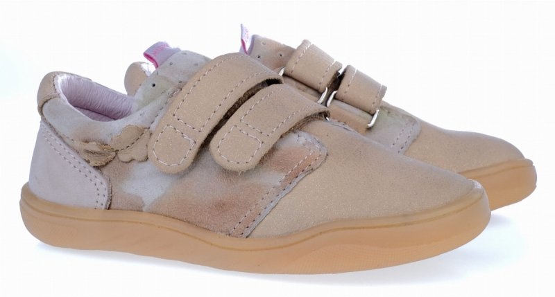 Półbuty MAZUREK BAREFOOT 1361 ZŁOTY BROKAT PUDER MIX na rzepy