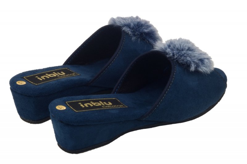 Inblu RR-1H klapki damskie domowe granatowe-pompon
